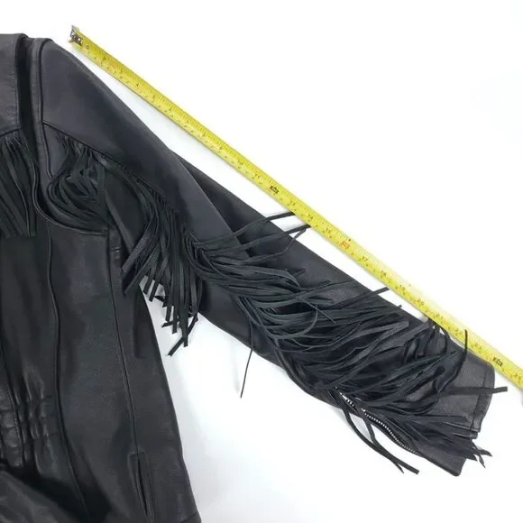 NEW Harley Davidson Leather Fringe Jacket Boho Western Cowgirl Moto Biker Black